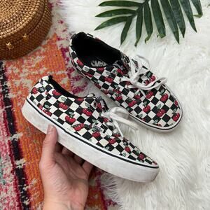 VANS Red Black White Cherry Print Check Checkers Low Sneaker Skater 7.5